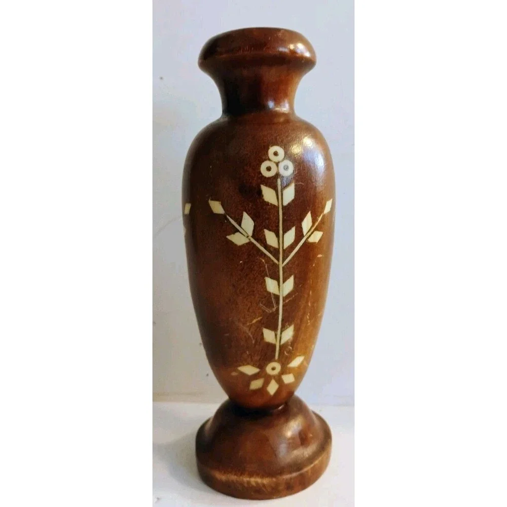 Vintage Hand Carved Wood Vase 8